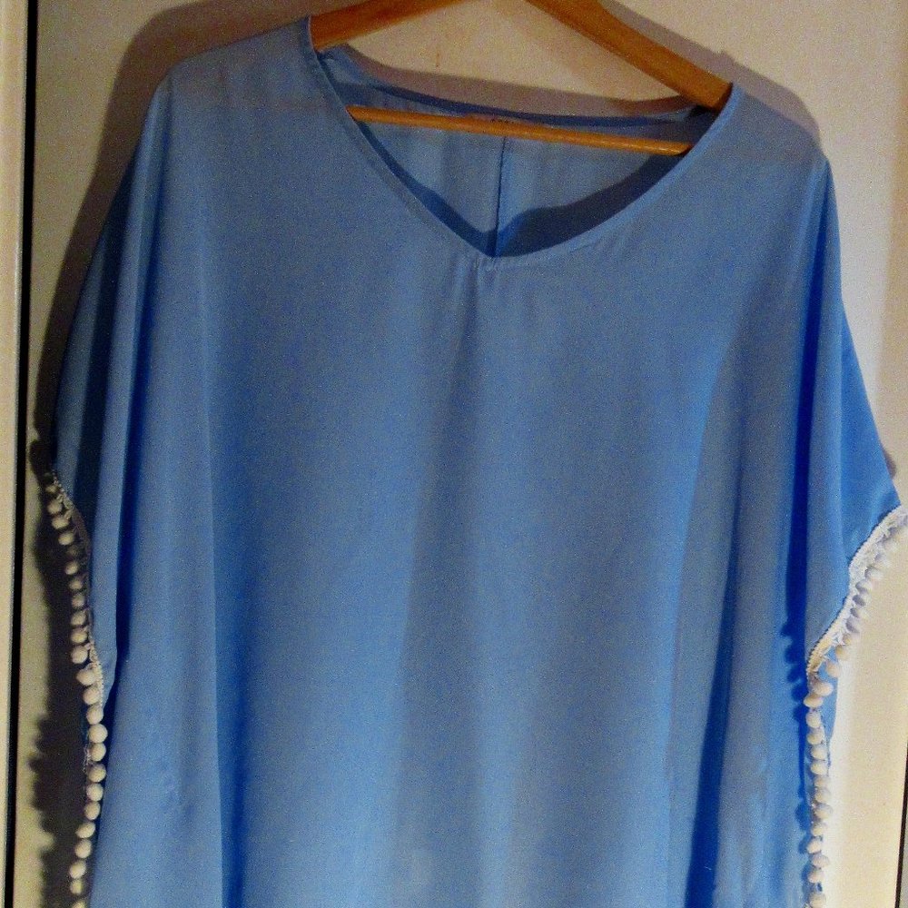 Adreamly Women's Pom Pom Trim Kaftan Chiffon Swimwear Beach Cover Up